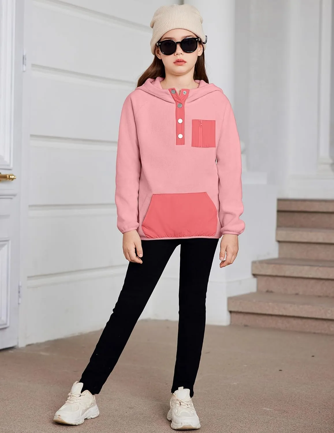 Arshiner Girls Fleece Pullover Hooded Sweatshirt Colorblock Sherpa Hoodie