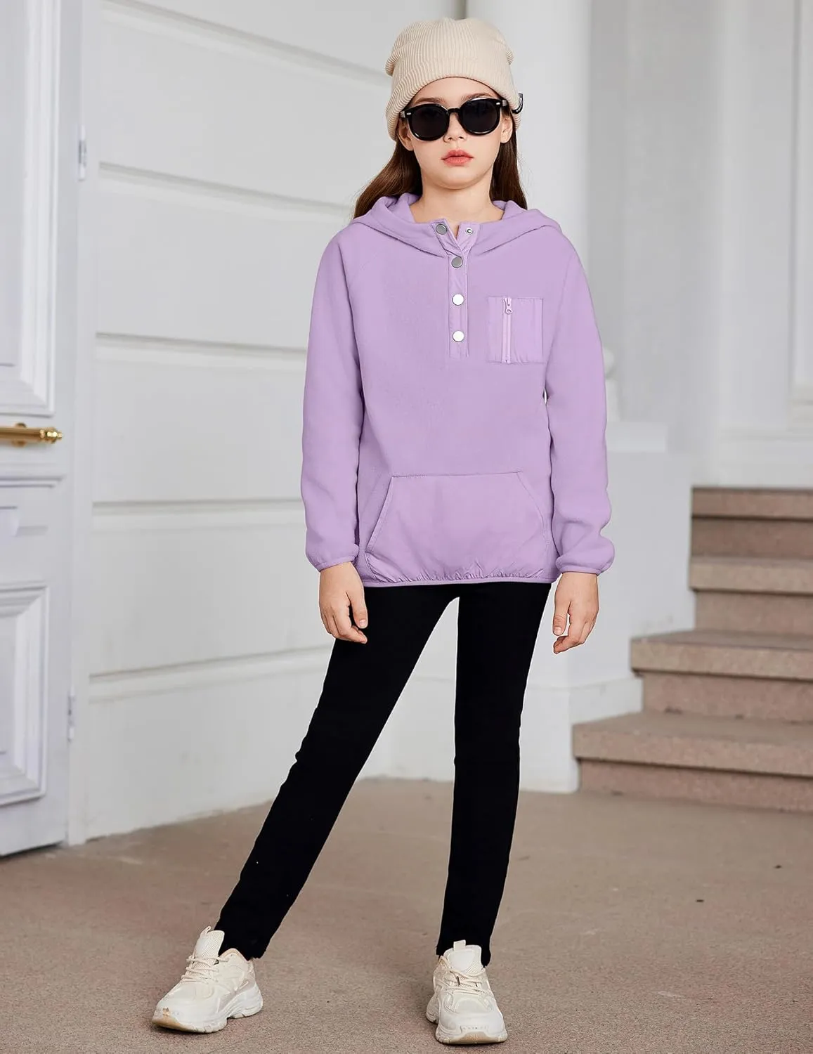 Arshiner Girls Fleece Pullover Hooded Sweatshirt Colorblock Sherpa Hoodie