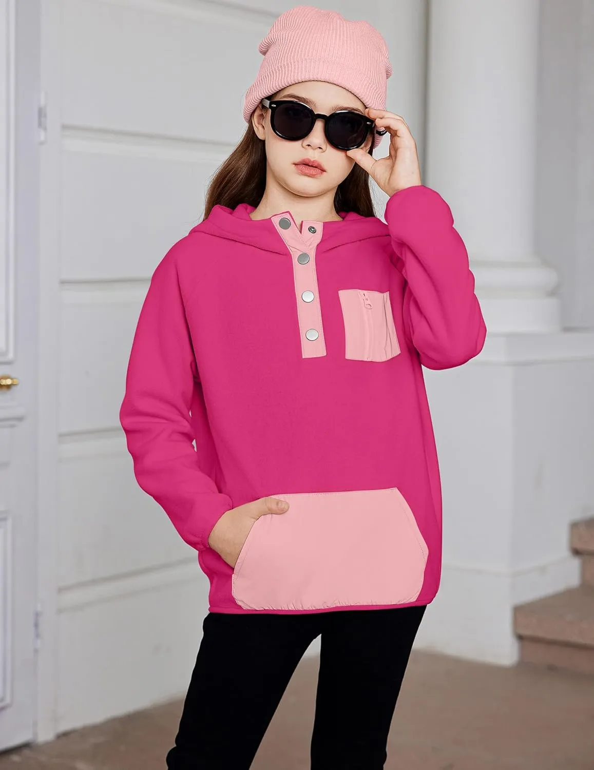 Arshiner Girls Fleece Pullover Hooded Sweatshirt Colorblock Sherpa Hoodie