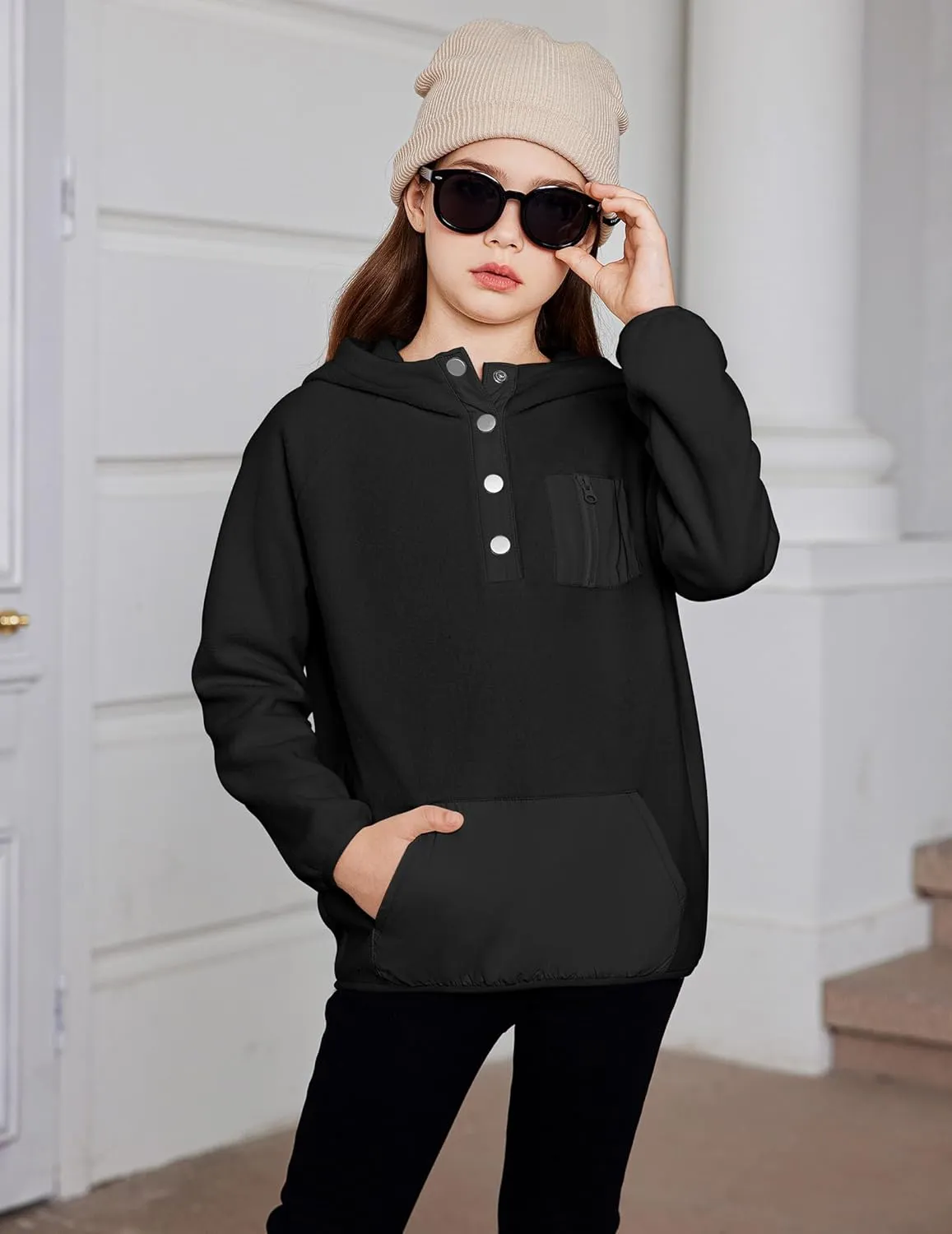 Arshiner Girls Fleece Pullover Hooded Sweatshirt Colorblock Sherpa Hoodie
