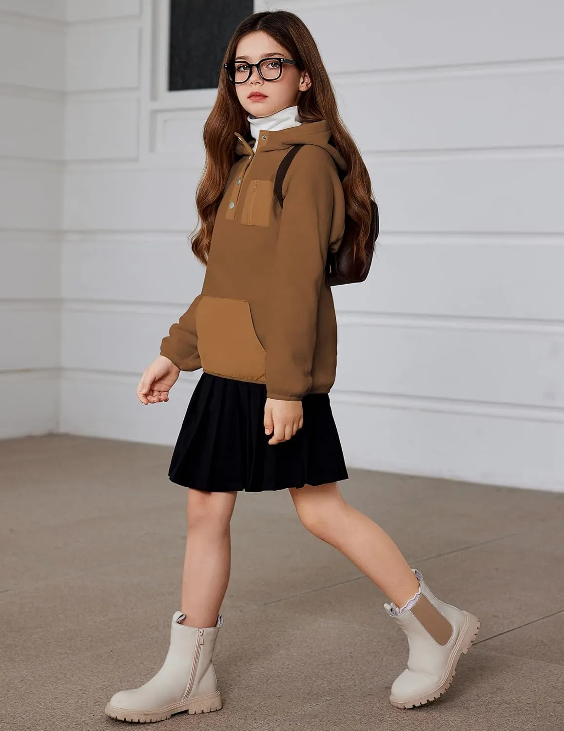 Arshiner Girls Fleece Pullover Hooded Sweatshirt Colorblock Sherpa Hoodie