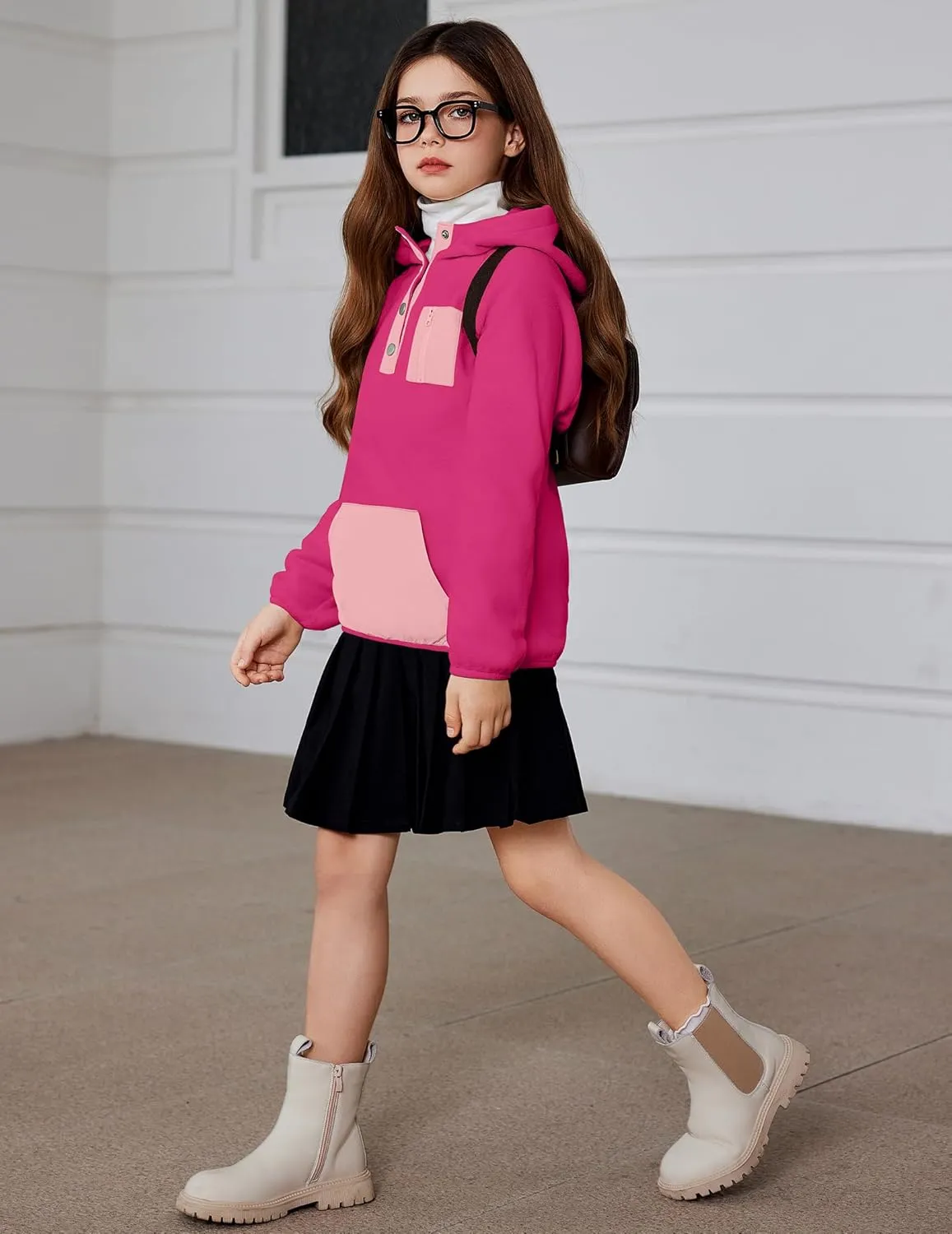 Arshiner Girls Fleece Pullover Hooded Sweatshirt Colorblock Sherpa Hoodie