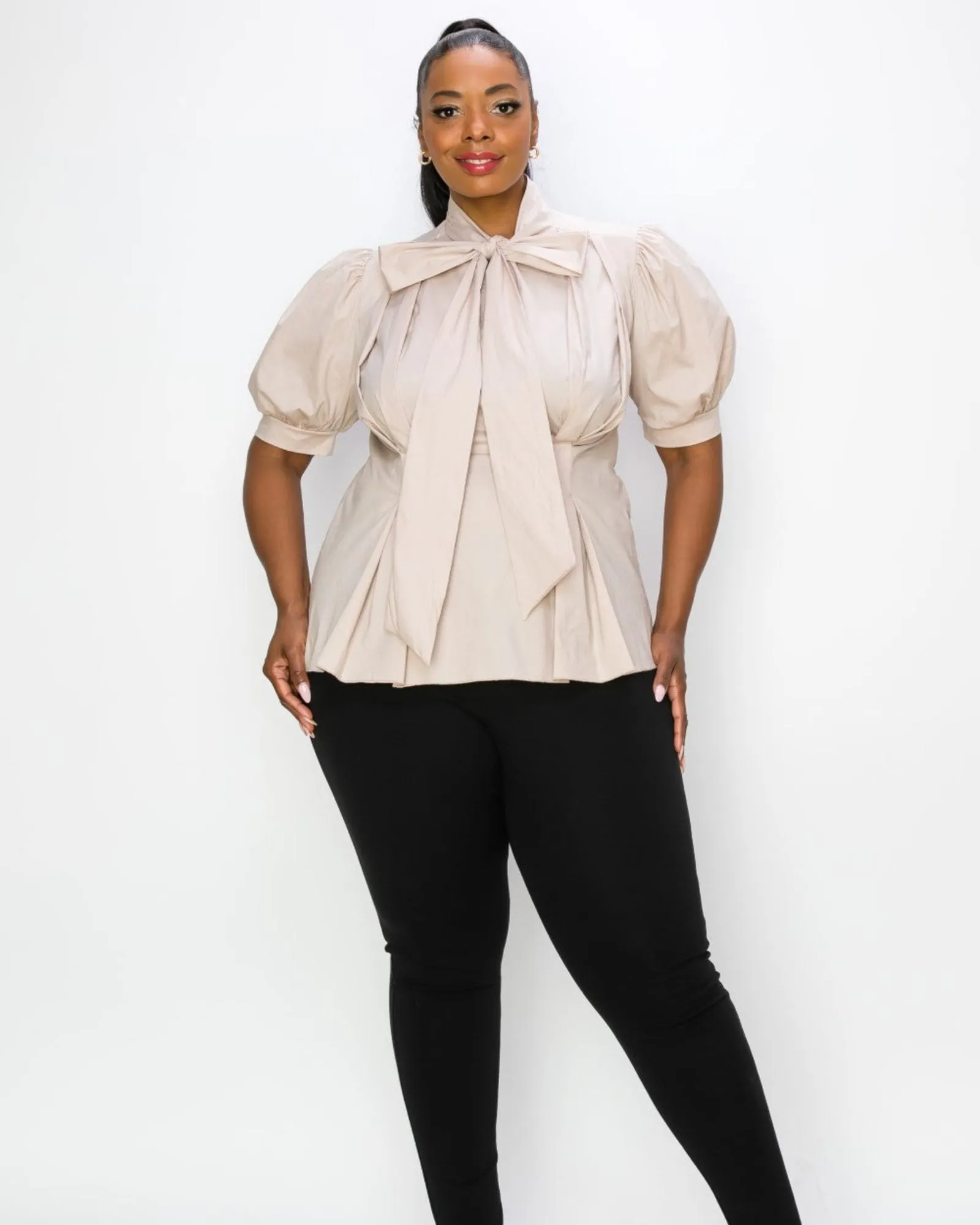 Ashlyn Tie Neck Blouse | Taupe