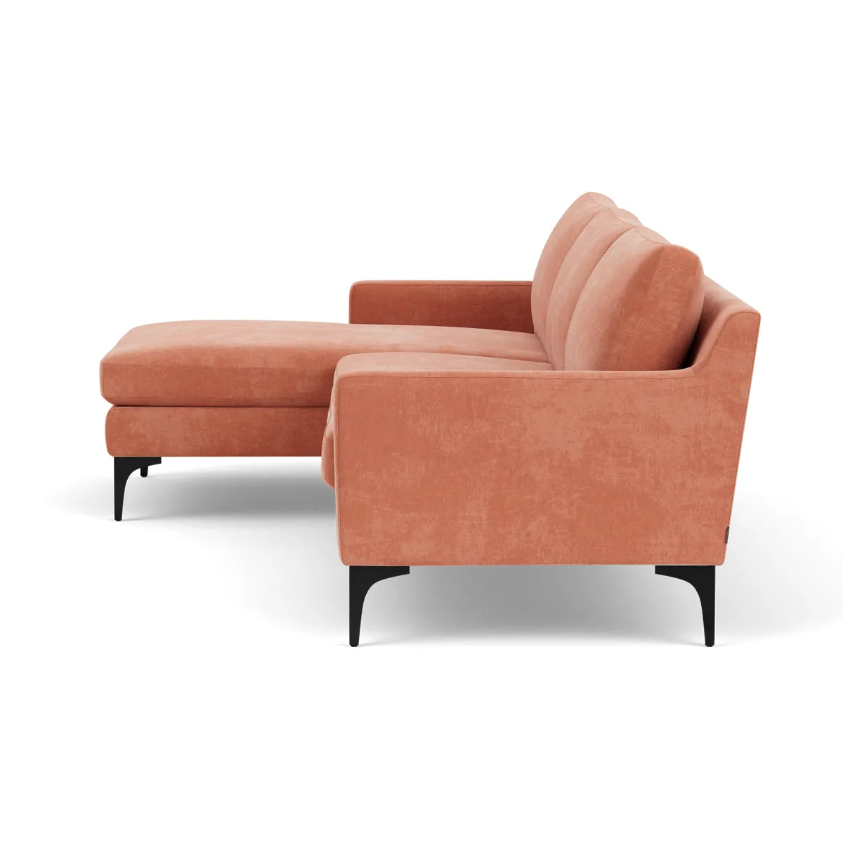Astha Fabric Left Chaise Sofa (Black Metal, Dusty Rose)