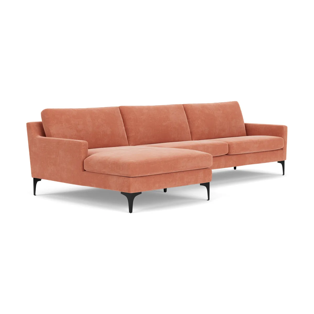 Astha Fabric Left Chaise Sofa (Black Metal, Dusty Rose)