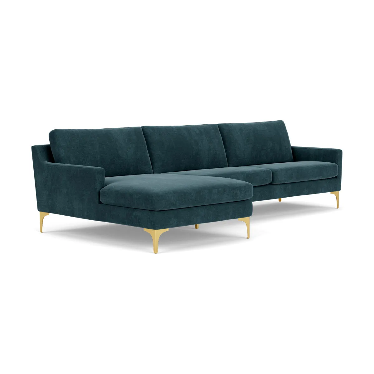 Astha Fabric Left Chaise Sofa (Brass Metal, Dust Blue)