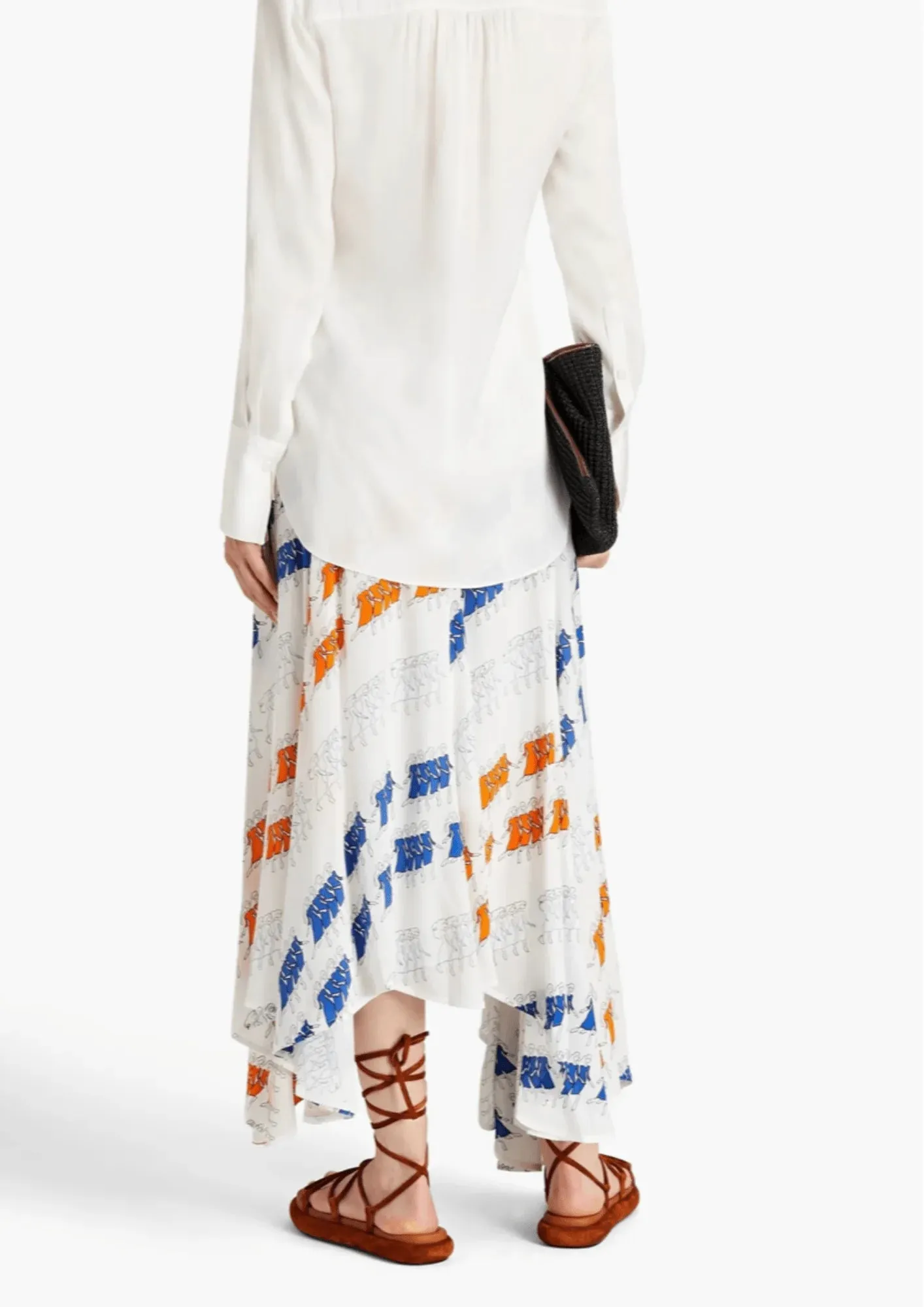 ASYMMETRIC PRINTED MIDI SKIRT