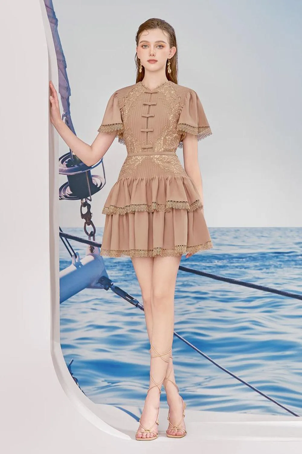 Aurora Layered Flutter Sleeved Polycotton Mini Dress