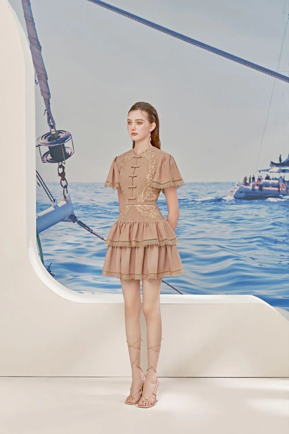 Aurora Layered Flutter Sleeved Polycotton Mini Dress