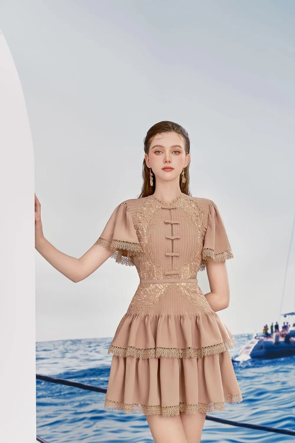 Aurora Layered Flutter Sleeved Polycotton Mini Dress