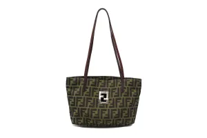 Authentic Fendi Brown Tobacco Zucca Print Canvas Shoulder Tote Bag