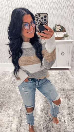 Autumn Color Block Striped Sweater