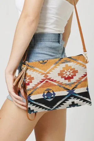 Aztec Patterned Clutch Crossbody Bagl