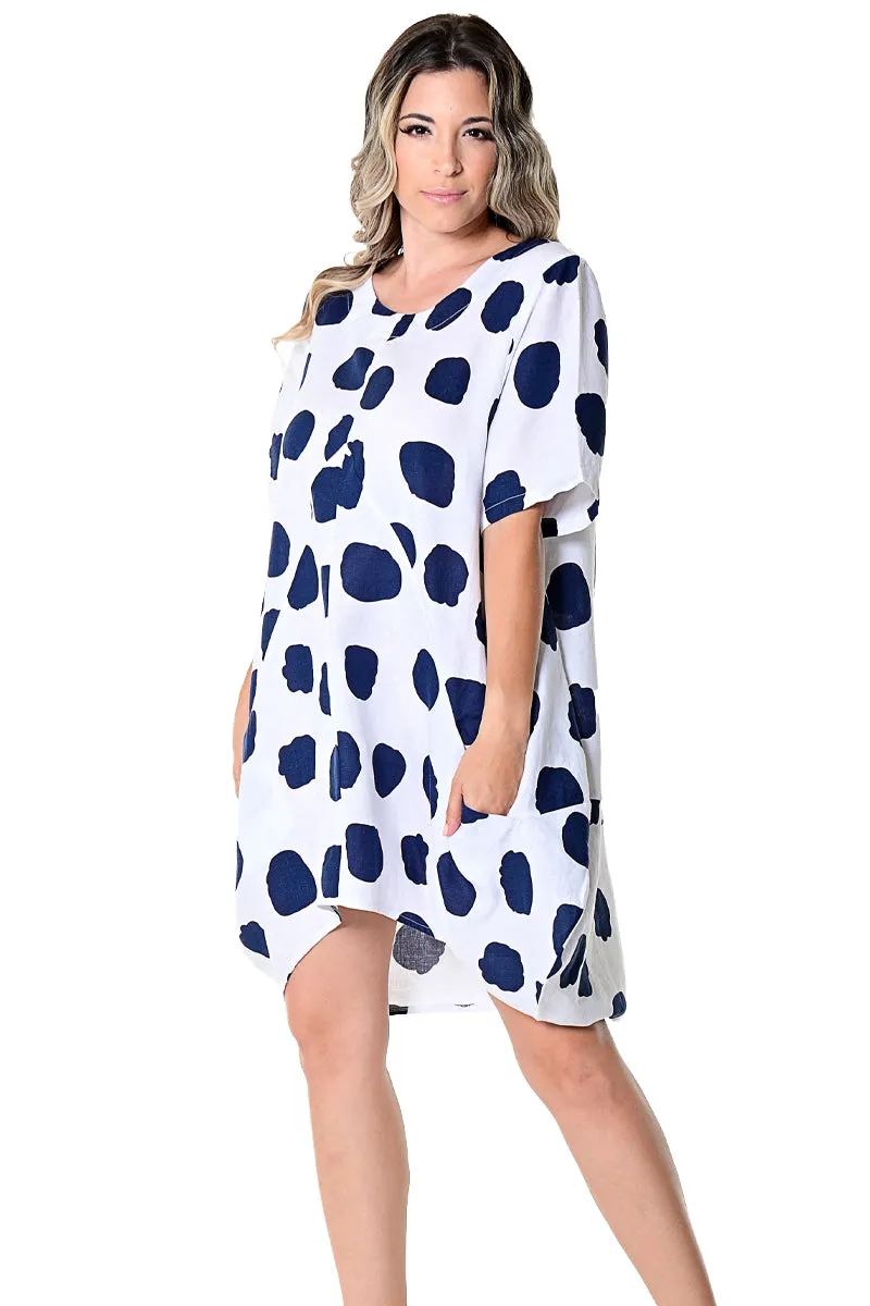 Azucar Ladies 100% Linen Loose Fit Short Sleeve Dress Matchbook Pockets in (4) Colors-LLWD105