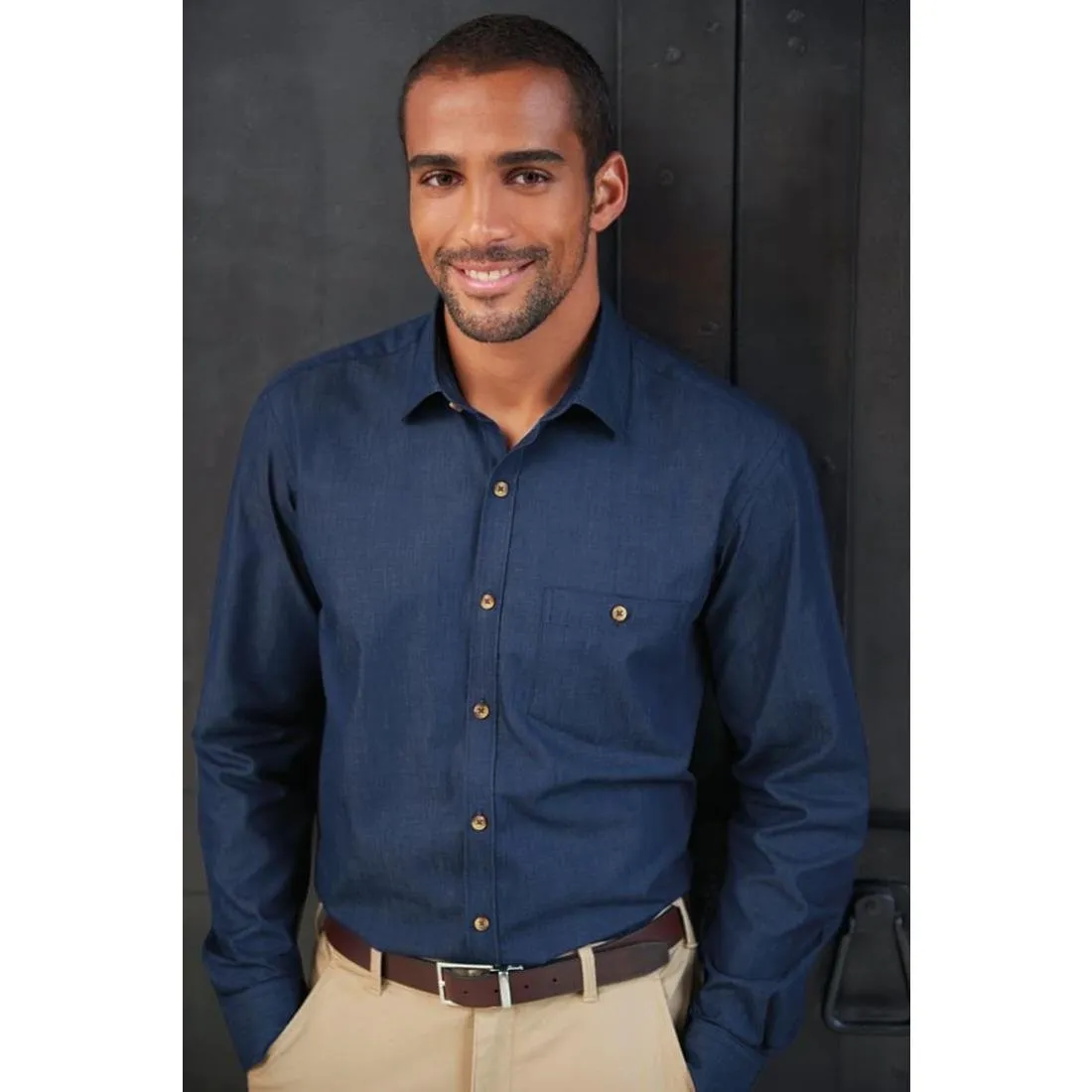BA145-18 Brook Taverner Mens Jasper Long Sleeve Chambray Shirt Navy 18"