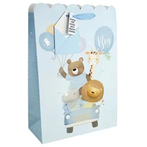 Baby Blue Jolly Giraffe Car White Kraft Gift Bag - Medium / Large / Ex-Large