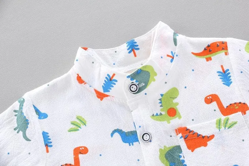 Baby Boy Animal & Dinosaur Print Vacation Shirt with Shorts Set (3 Colors)