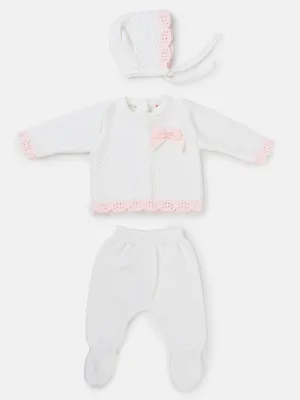 Baby Girl BELLA X Collection knitted 3 pieces set with bow - White