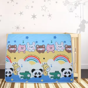 Baby Moo Rainbows And Animals Soft Quilted Premium Reversible Blanket - Multicolour