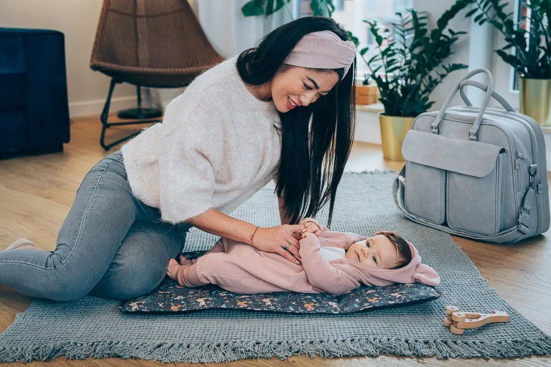 Baby Travel Crib Changing Bag - Vegan Leather Whisper Grey - POD ®