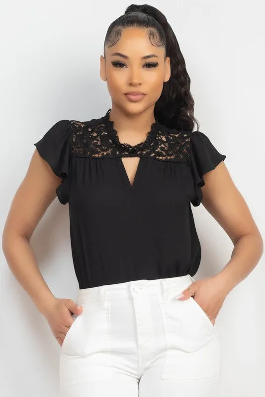 Back Keyhole Ruffled Sleeve Top