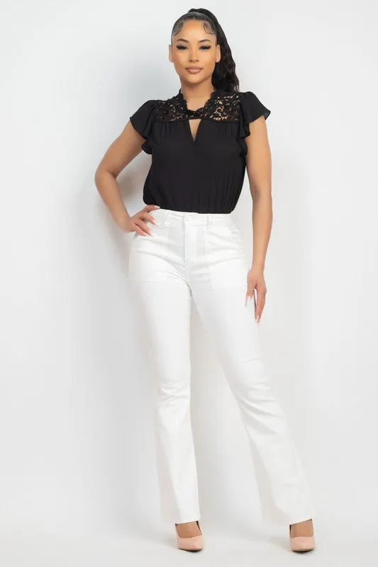 Back Keyhole Ruffled Sleeve Top