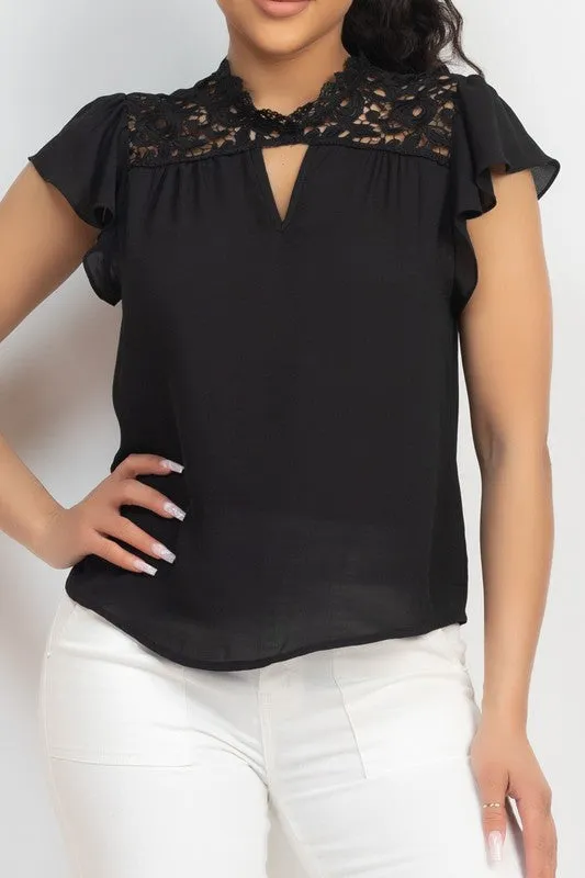Back Keyhole Ruffled Sleeve Top
