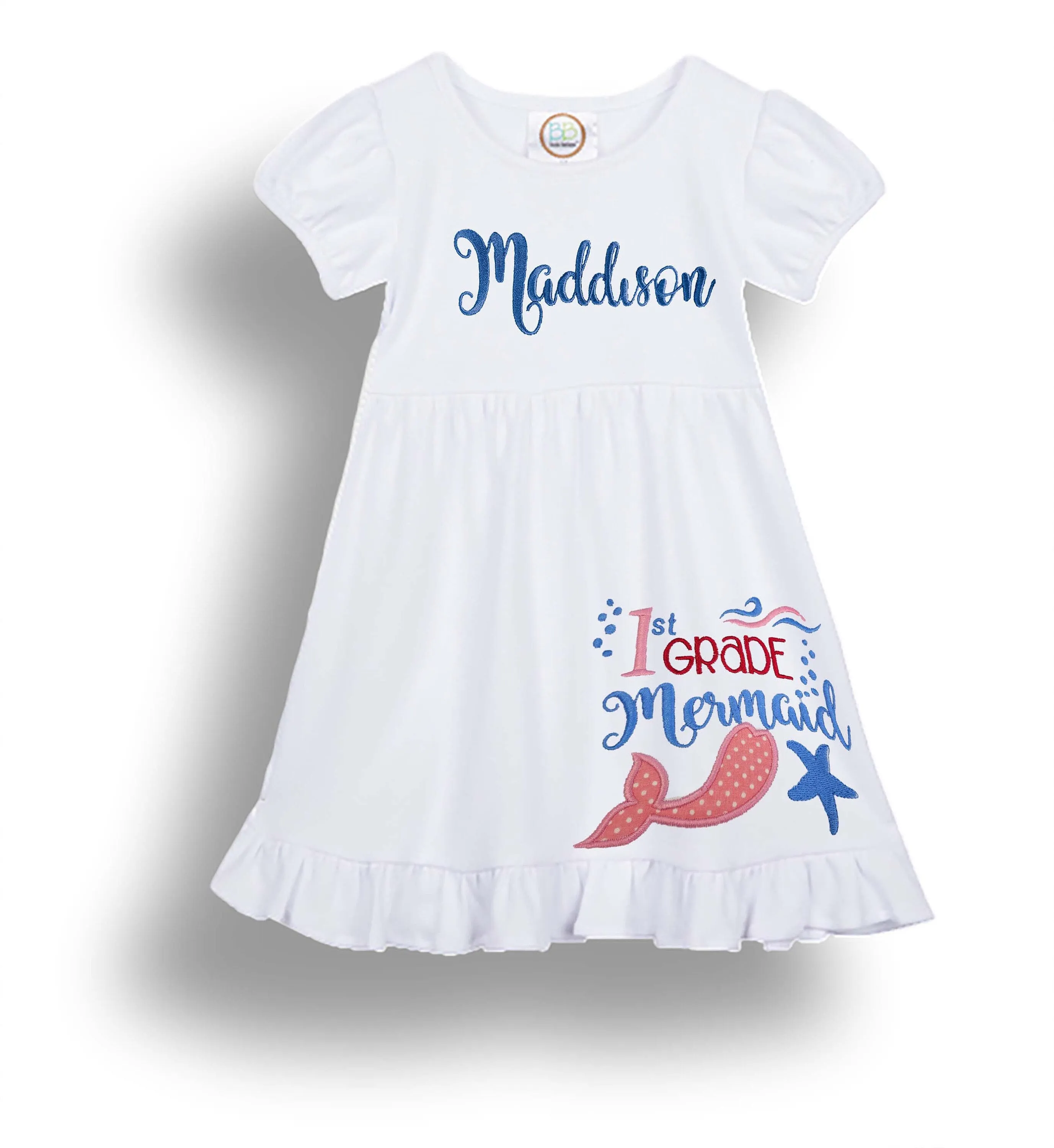 Back to school girls dress,  First Grade - Second Grade Mermaid Dress,  Personalized School Dress, Girls School dress,  First Day of class outfit