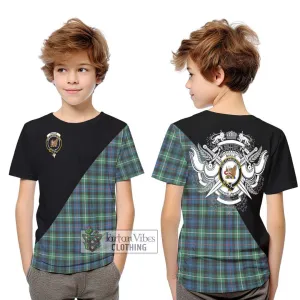 Baillie Ancient Tartan Kid T-Shirt with Family Crest and Military Logo Style