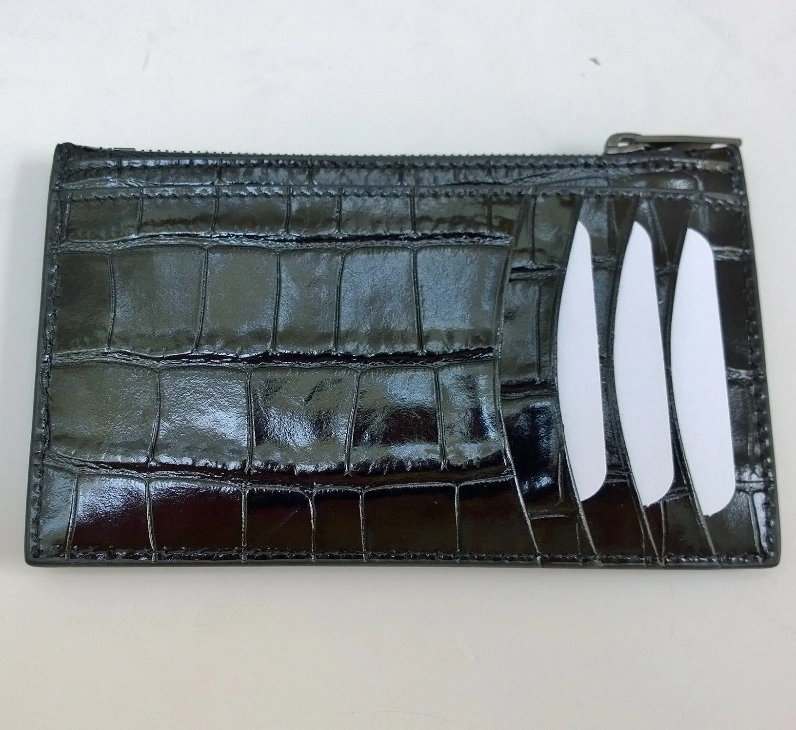 Balenciaga Black Patent Leather Card Case B Logo Croc Embossed Wallet Coin Holder
