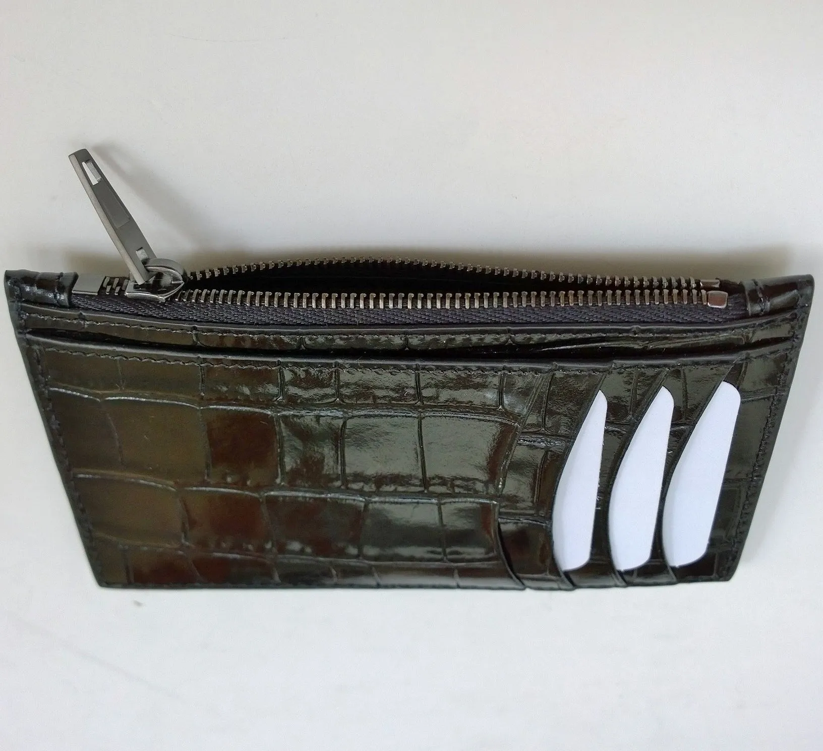 Balenciaga Black Patent Leather Card Case B Logo Croc Embossed Wallet Coin Holder