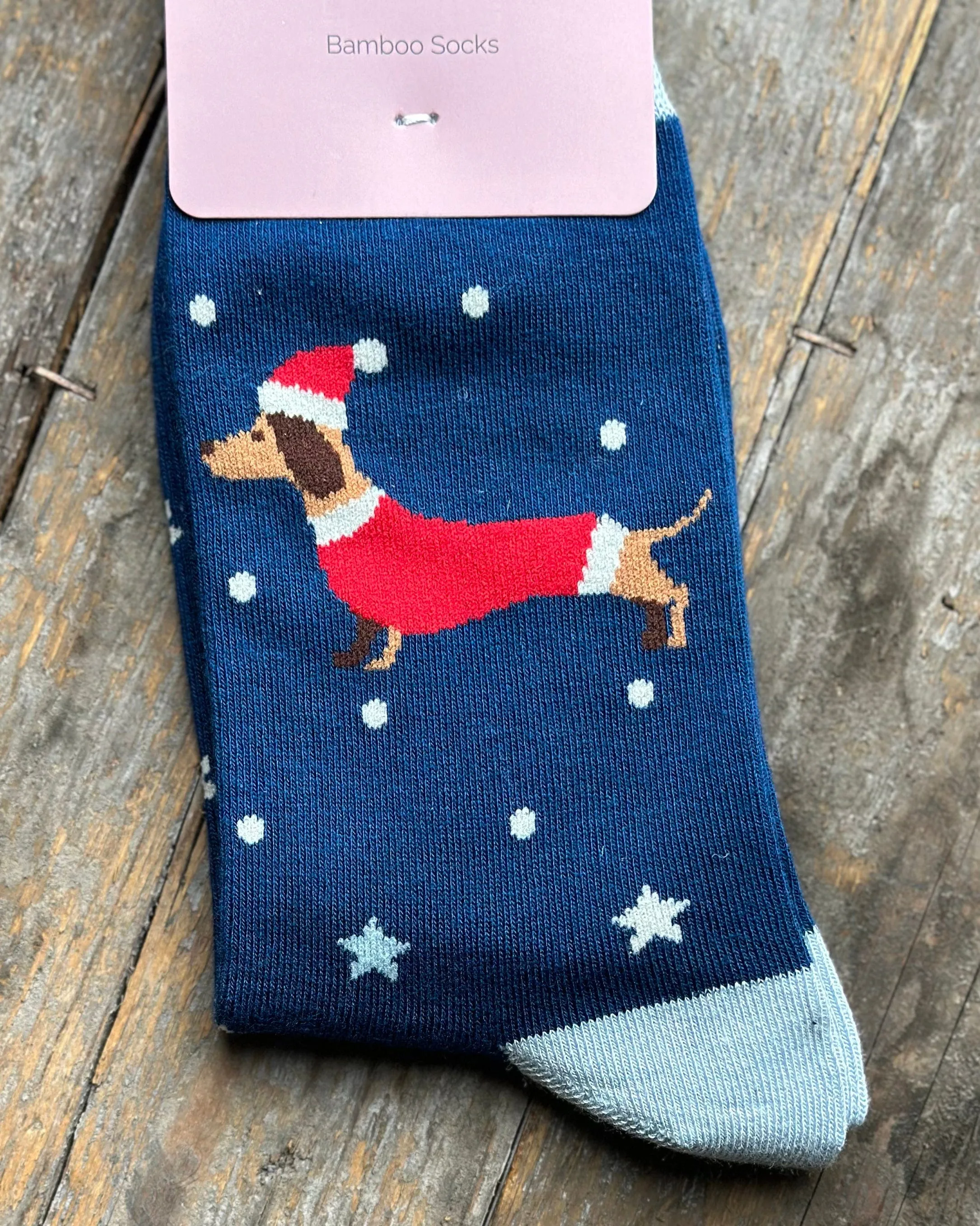 Bamboo Socks - Festive Dachshunds Navy