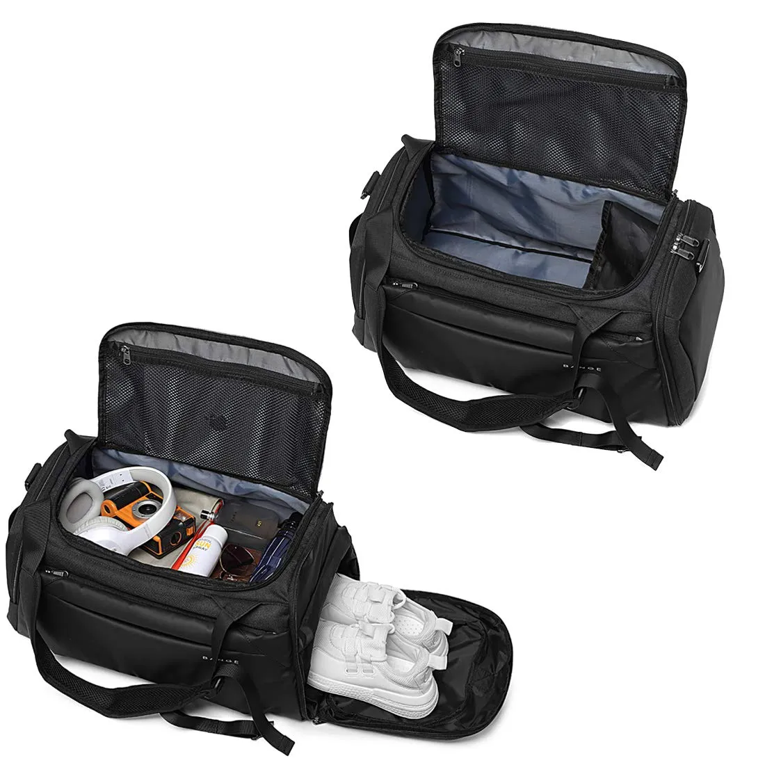 BANGE Large Capacity Polyester Travel Duffle Bag with Shoe Compartment (Grey)