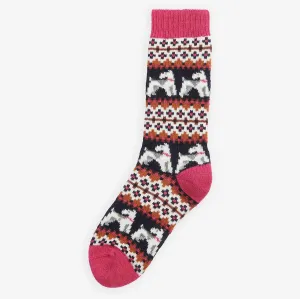 Barbour Women's Terrier Fairisle Socks in Navy & Pink Dahlia