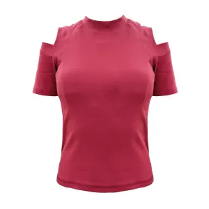 Bare Shoulder with Back Slit Short Sleeve Shirt