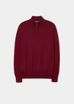 Barton Merino Wool 1/4 Zip Mock Jumper in Bordeaux - Regular Fit
