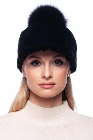Baseball Cap With Fox Fur Bobble