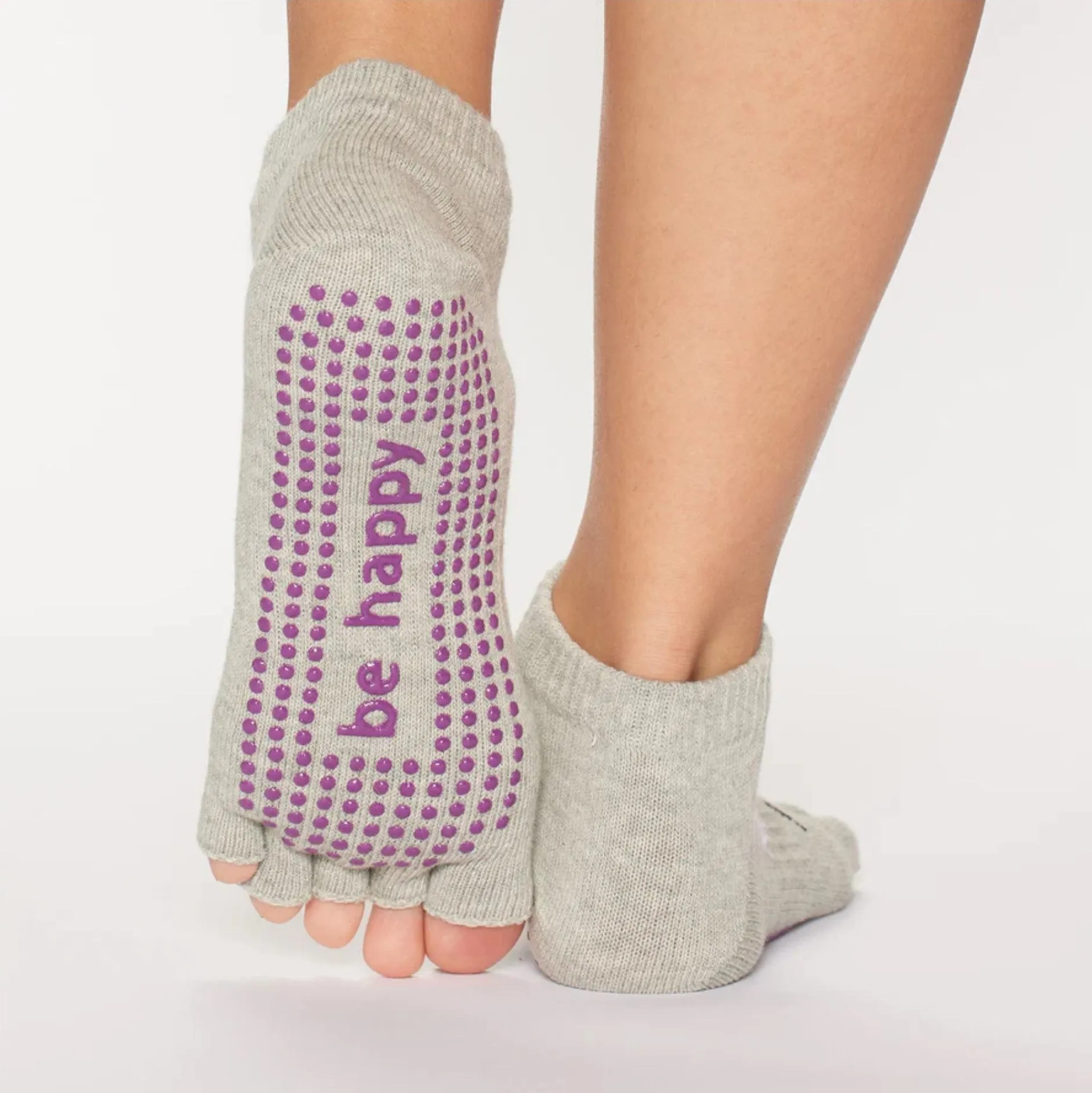 Be Happy - Grey Shine Half Toe Grip Socks (Barre / Pilates)