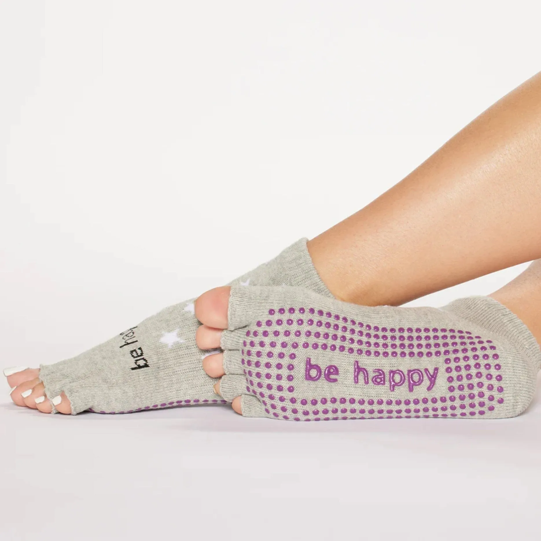 Be Happy - Grey Shine Half Toe Grip Socks (Barre / Pilates)