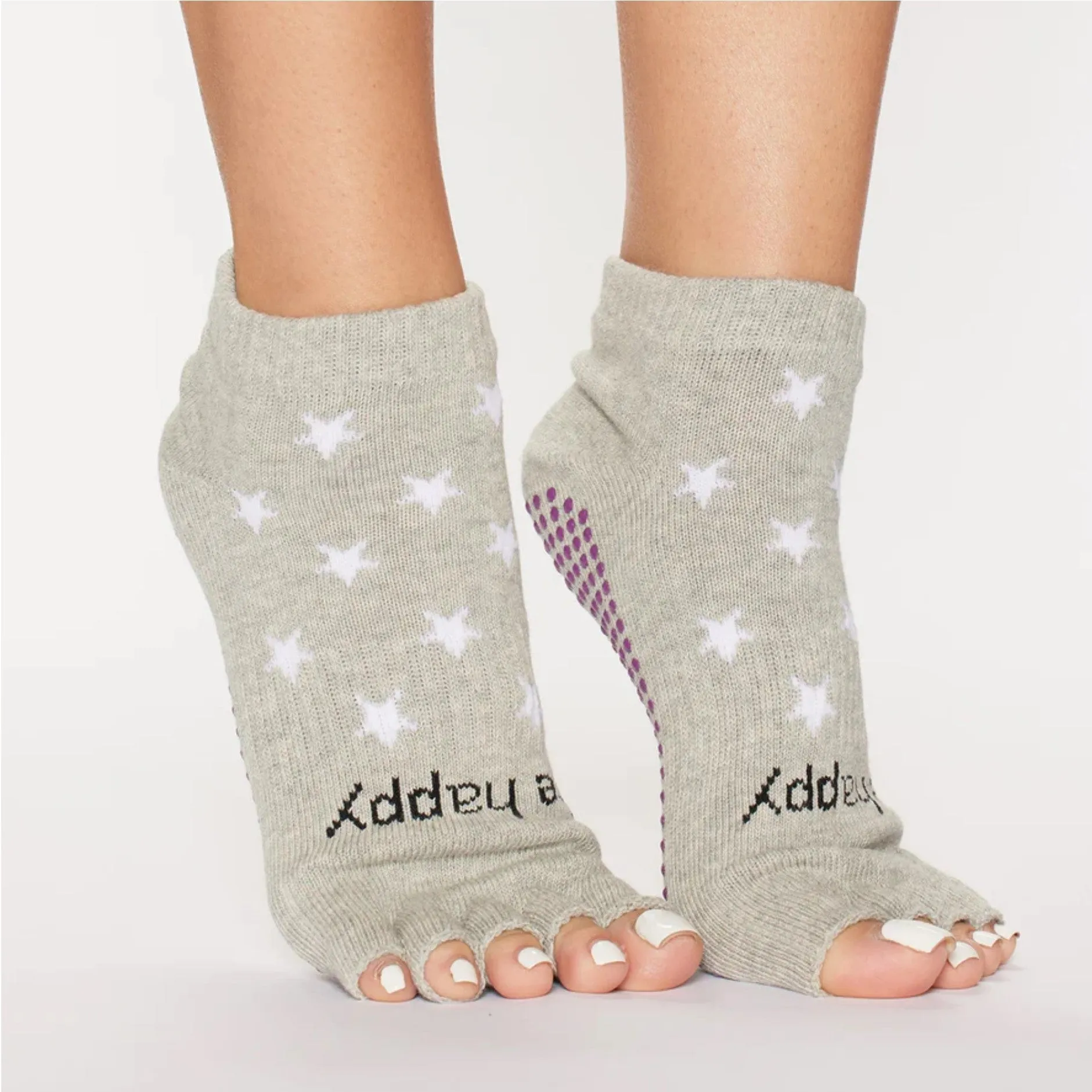 Be Happy - Grey Shine Half Toe Grip Socks (Barre / Pilates)