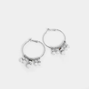 Beaded Snowman Hoop Earring - Silver