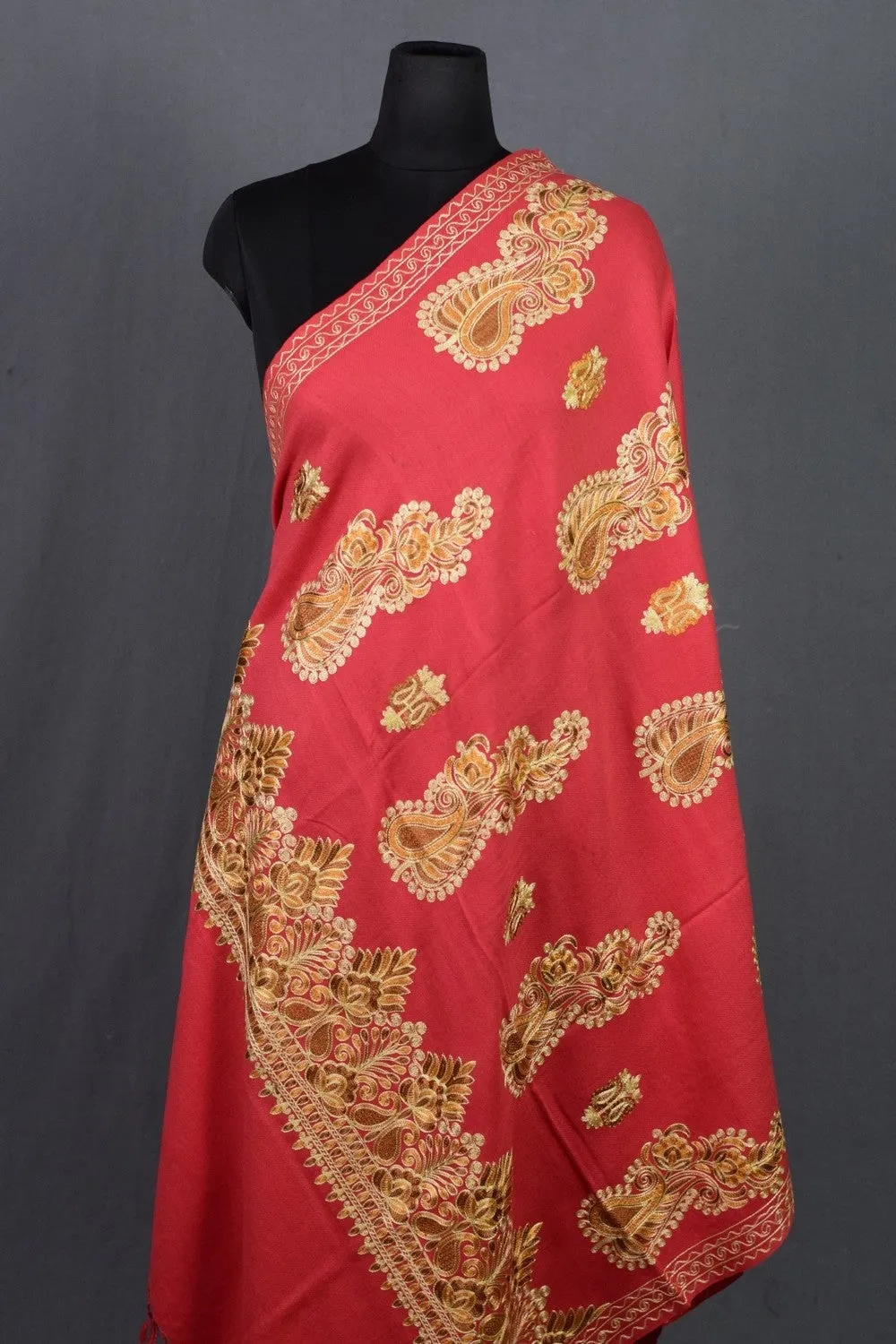 Beautiful Bright Pink Colour Kashmiri shawl Four Sided Border Adds Elegance To The Personality Of The Wearer and very comfortable for all the events