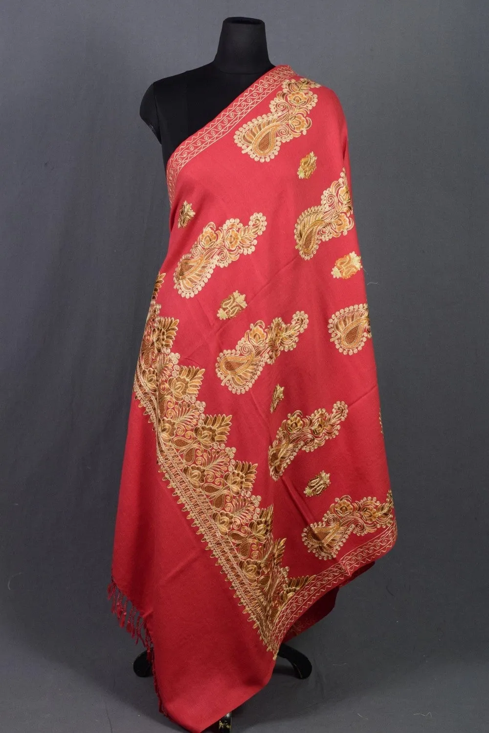Beautiful Bright Pink Colour Kashmiri shawl Four Sided Border Adds Elegance To The Personality Of The Wearer and very comfortable for all the events