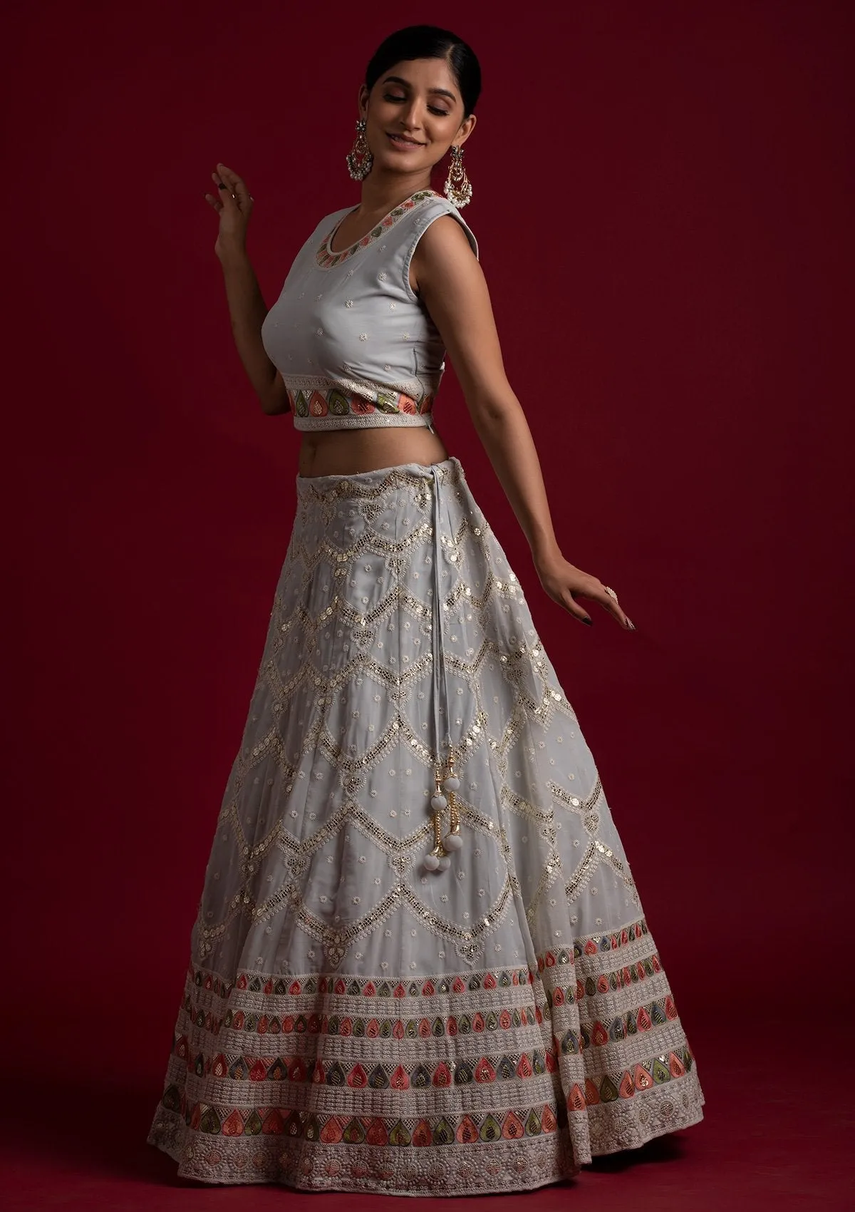 Beautiful Grey Georgette Designer Lehenga Choli