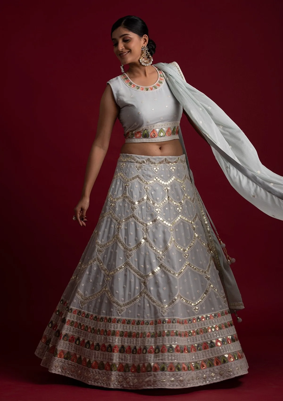 Beautiful Grey Georgette Designer Lehenga Choli