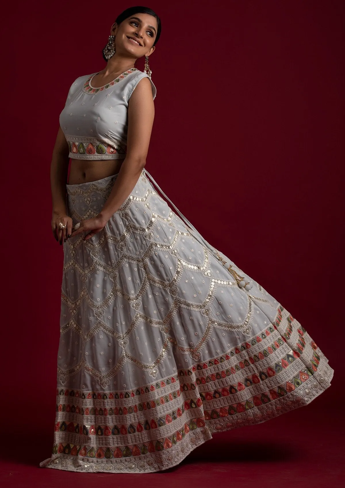 Beautiful Grey Georgette Designer Lehenga Choli