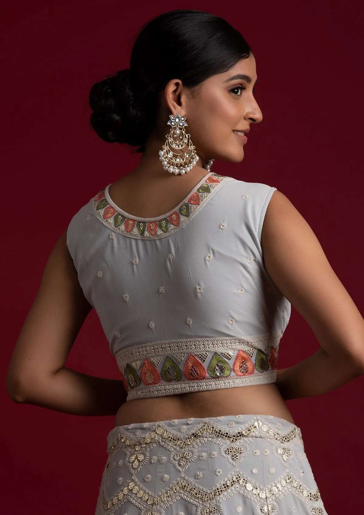 Beautiful Grey Georgette Designer Lehenga Choli