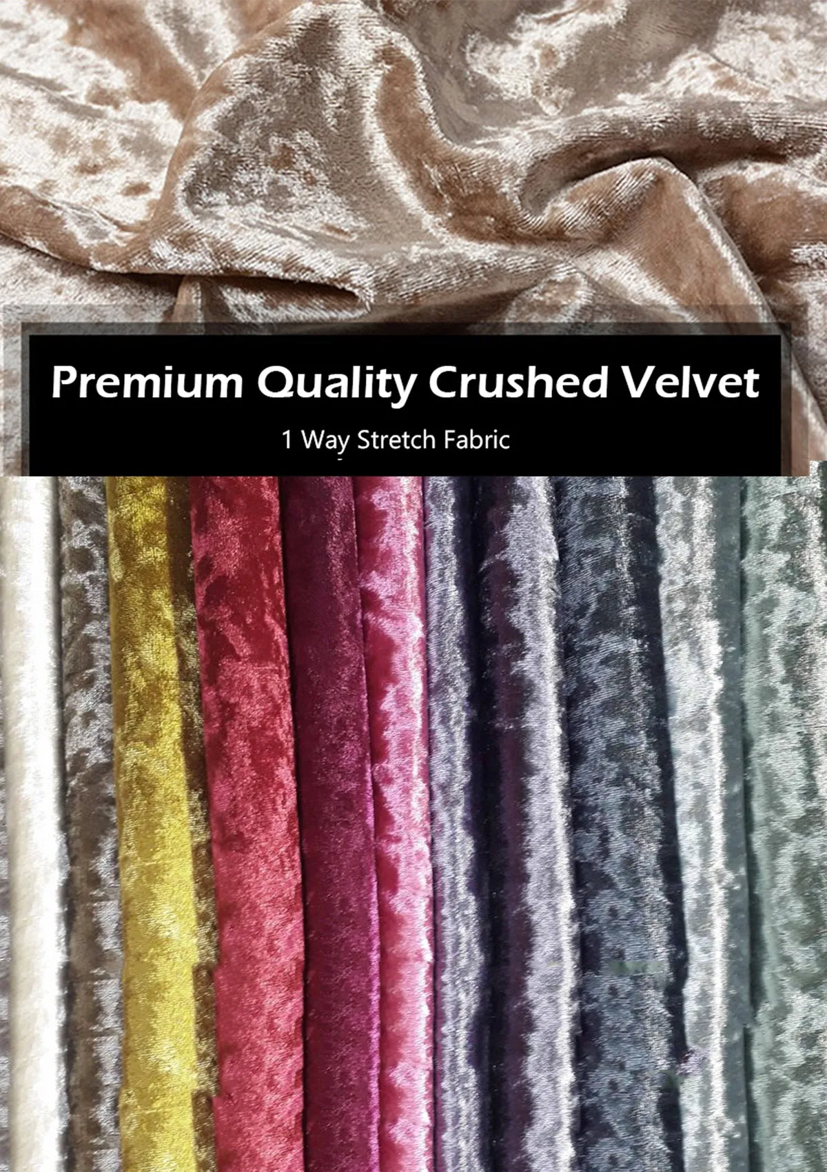 Beige Gold Premium Crushed Velvet 1 Way Stretch Fabric Dress Craft Wedding Cushion 60" - 150cm Wide Per Metre