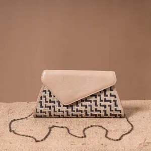 Beige - Sitalpati शीतल पाटी Grass Handwoven Sling Bag with Leather Flap