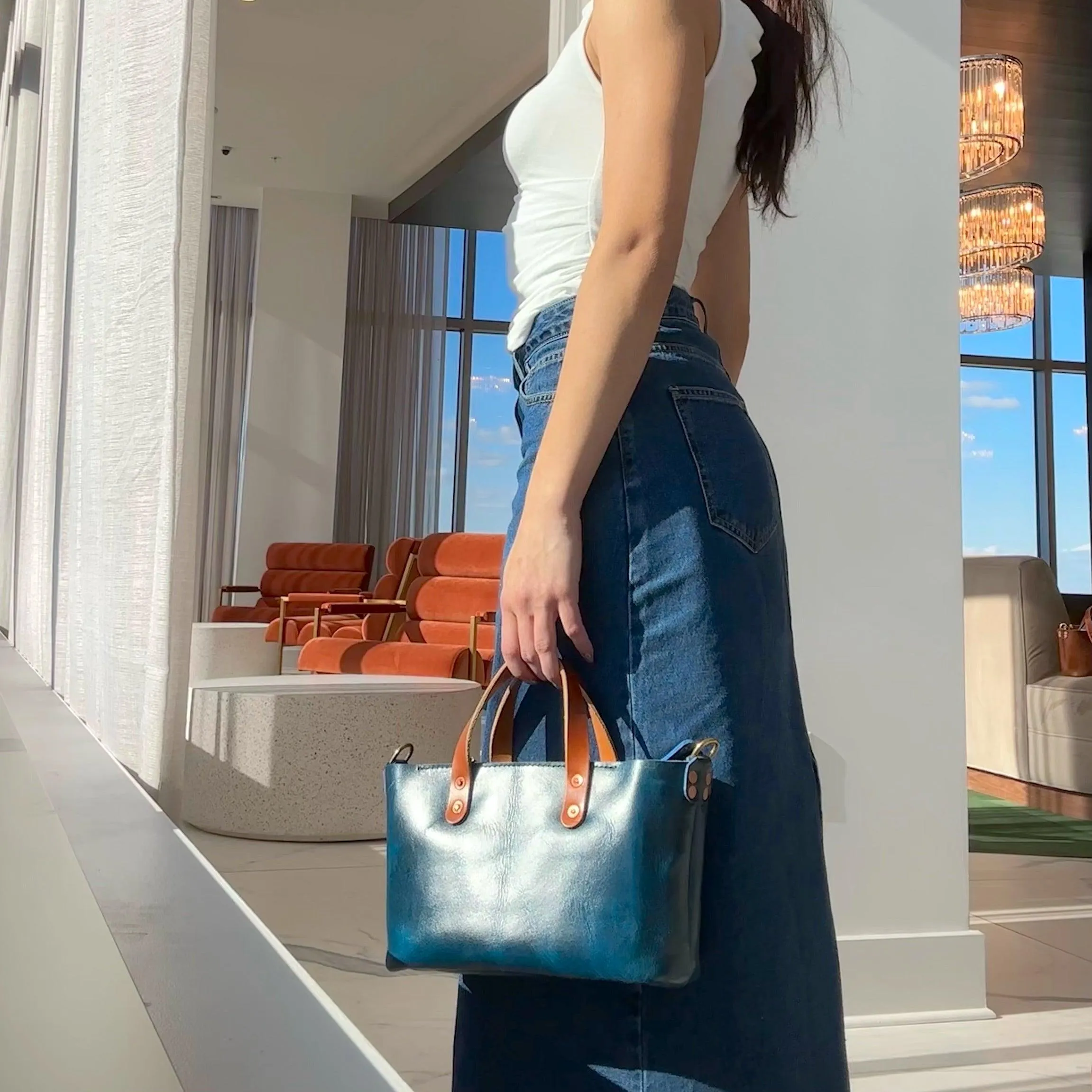 Bella Leather Crossbody Bag in Blue
